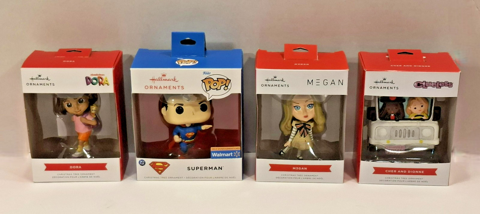 Lot of 4 Hallmark Ornaments 2025 Superman Funko Pop Dora M3GAN Clueless NIB