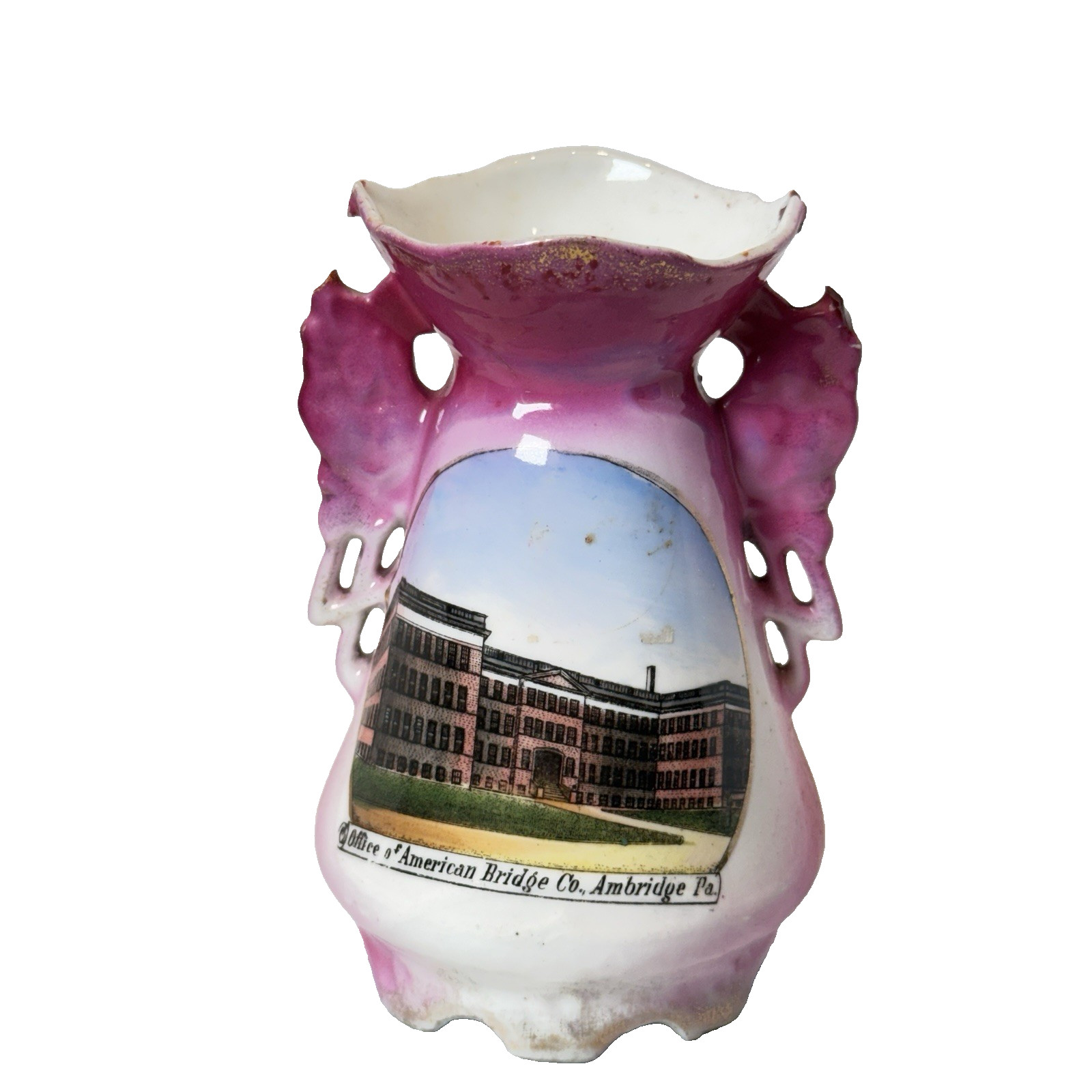 AMBRIDGE Pennsylvania PA Antique AMERICAN BRIDGE CO Souvenir TRINKET VASE