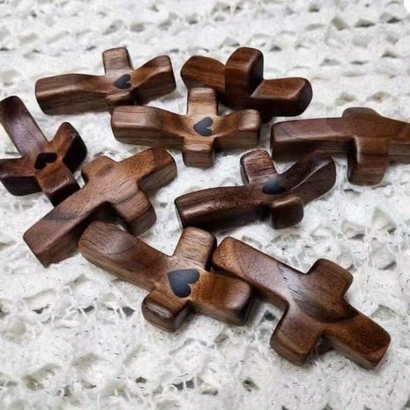 20pcs Walnut Wood Thumb Crosses Wooden Handheld Church Easter Christmas Decor