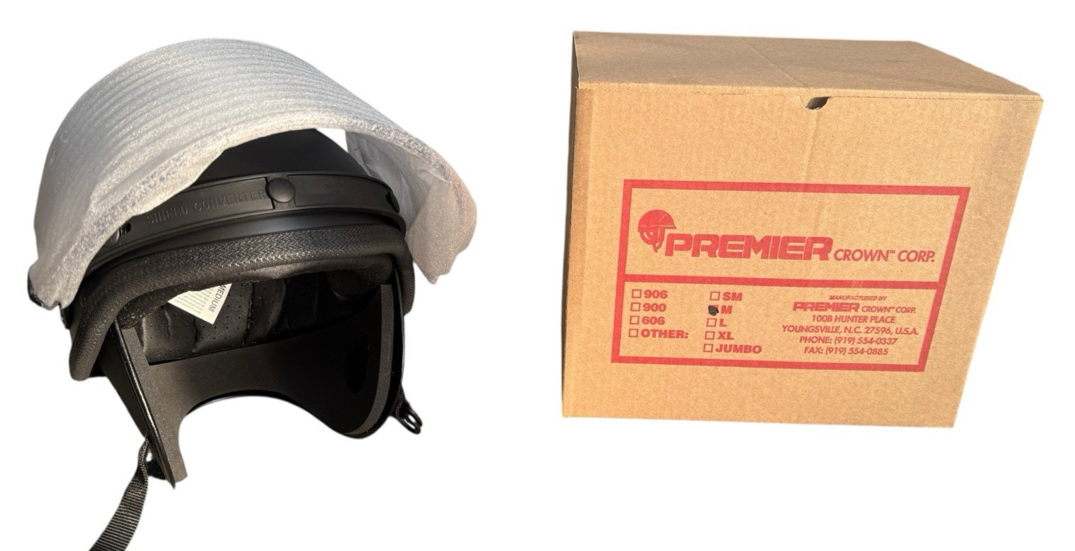 Vintage Premier Crown Corp C-3 Riot Helmet, Black, with Clear Mask & Protectors