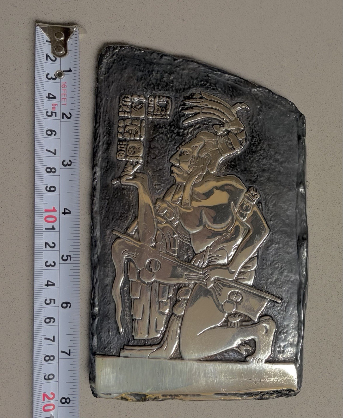 D’Argenta Mayan Pakal King Palenque Plaque Silver Wall Art  Aztec Mesoamerican
