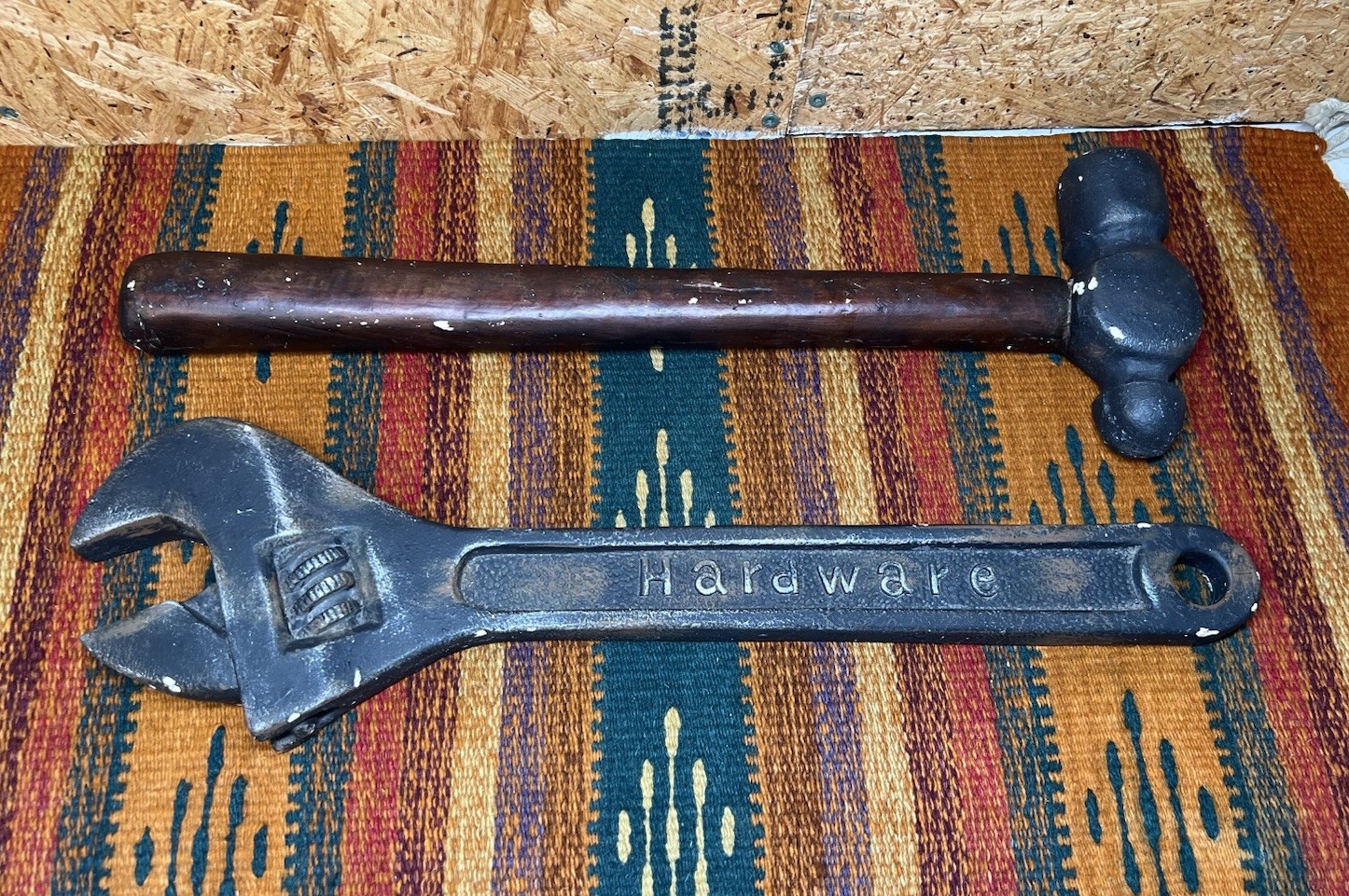 Vintage Hardware Store Display Advertising Adjustable Wrench & Hammer Chalk Ware
