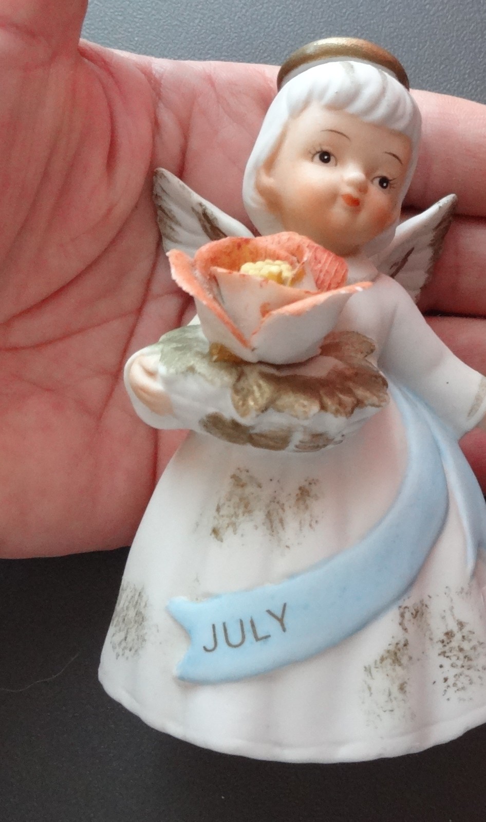 Vtg 1988 w Sticker Lefton July Birthday Angel Girl Porcelan Ceramic Figurine 4\