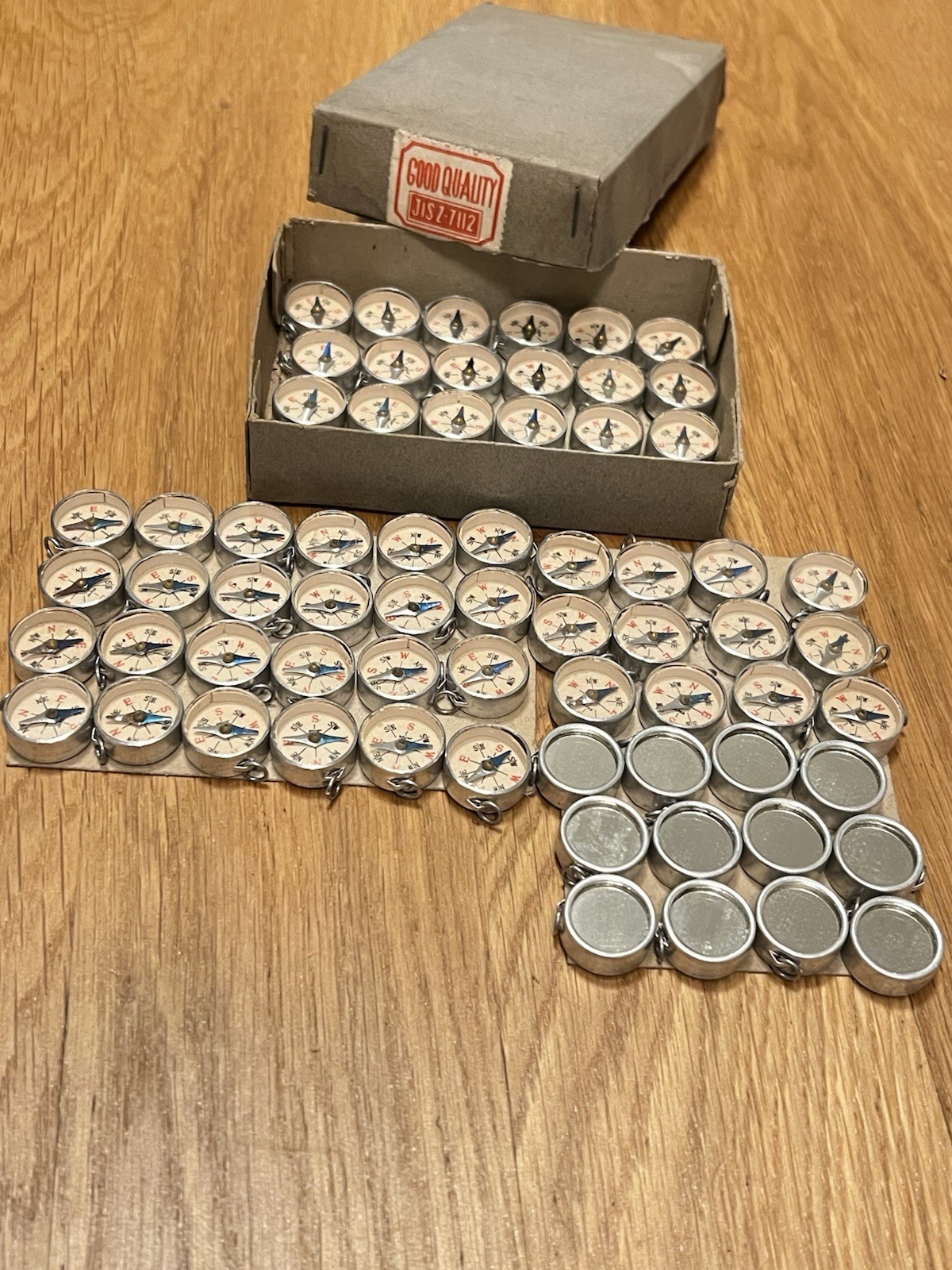 72 NOS Vintage Japan Mini Compasses w/ Mirror Backs & Original JIS Z 7112 Box