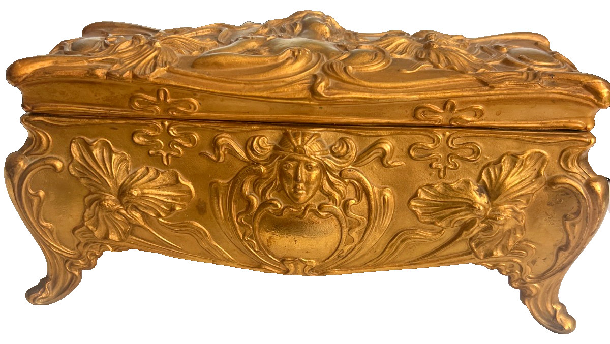 Antique Jennings Brothers JB 496 Art Nouveau Gilt Jewelry Casket