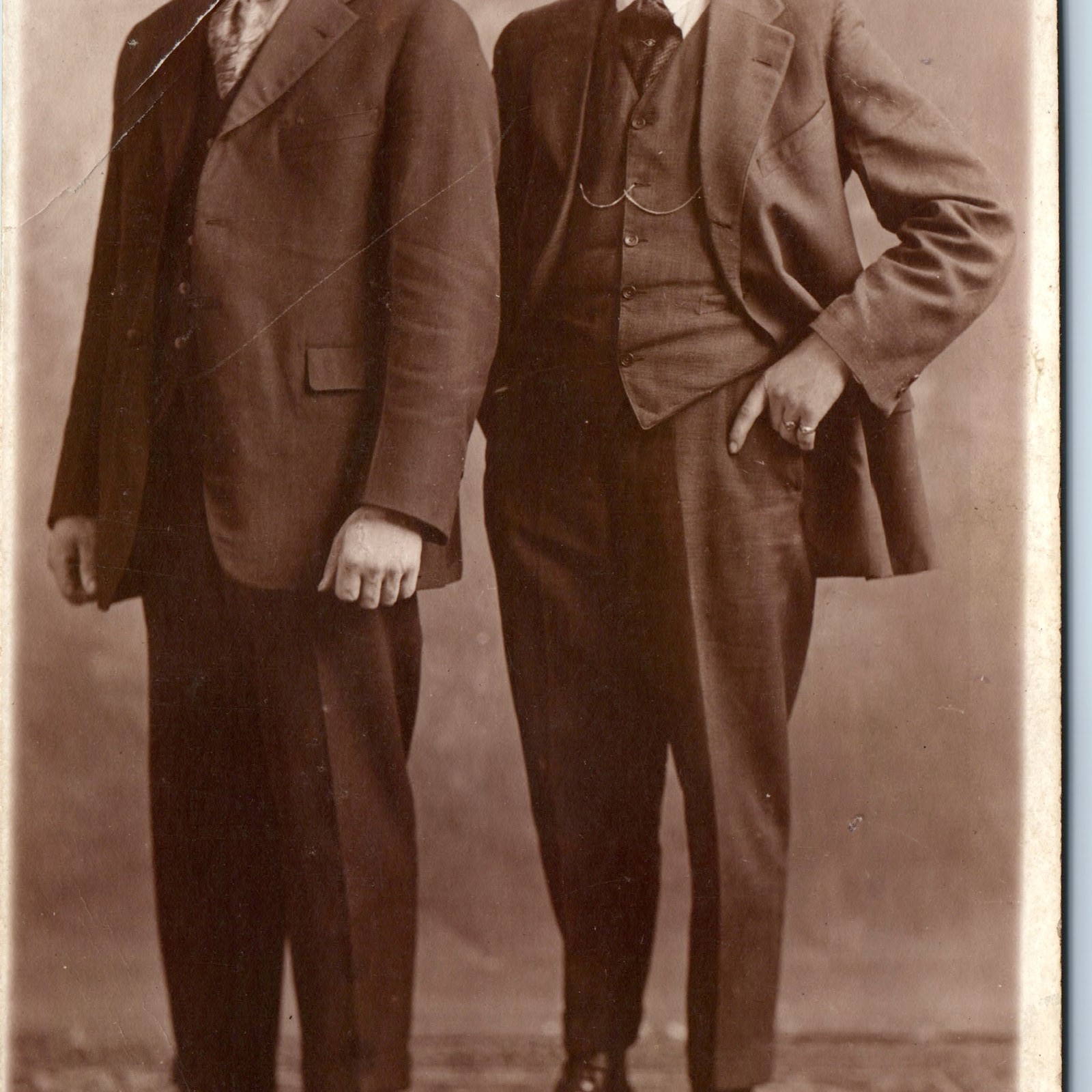c1910s Handsome Young Men RPPC Suit Tie Vest Classy Gentlemen Fashion Photo PC