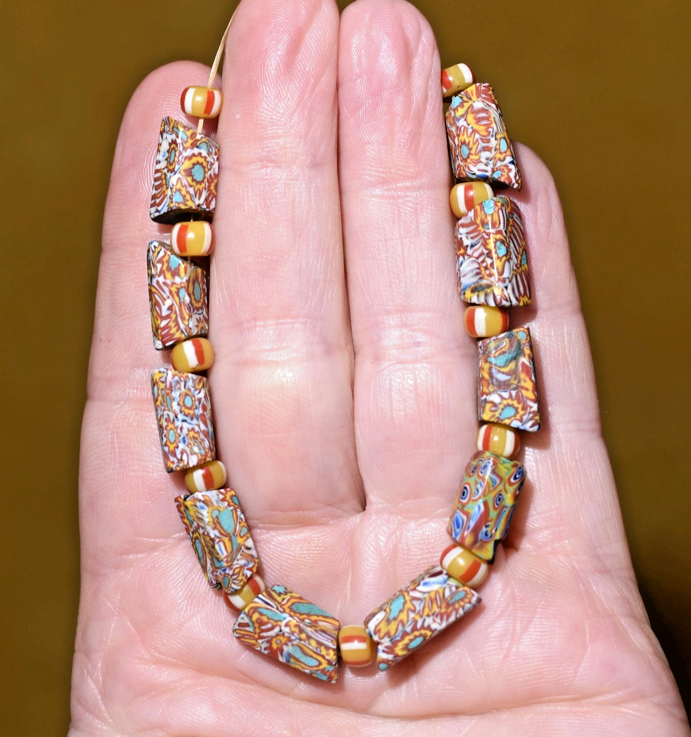 Older Production Antique Venetian Millefiori Italian Square Beads, African Trade
