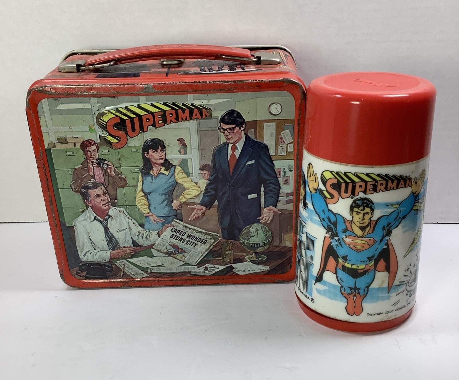 Vintage SUPERMAN Metal LUNCHBOX THERMOS 1978 Aladdin Lunch Box