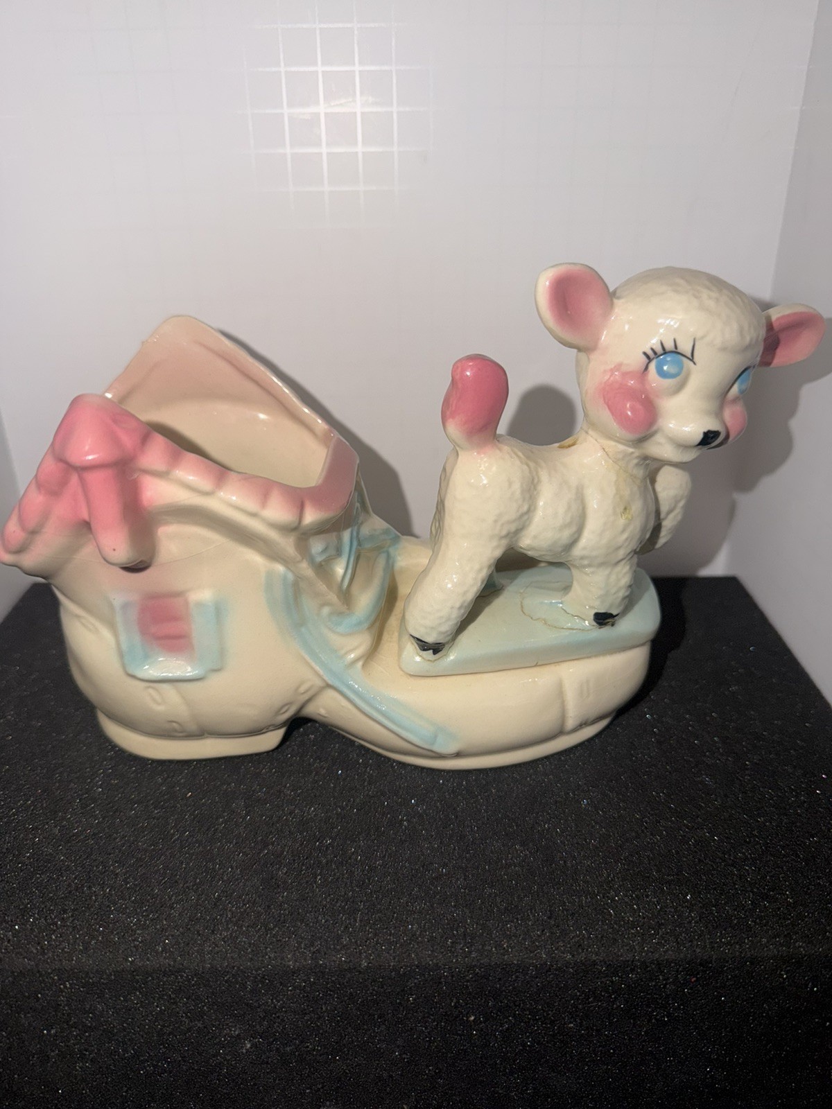 Pink Lamb on Shoe Porcelain Baby's Room Planter