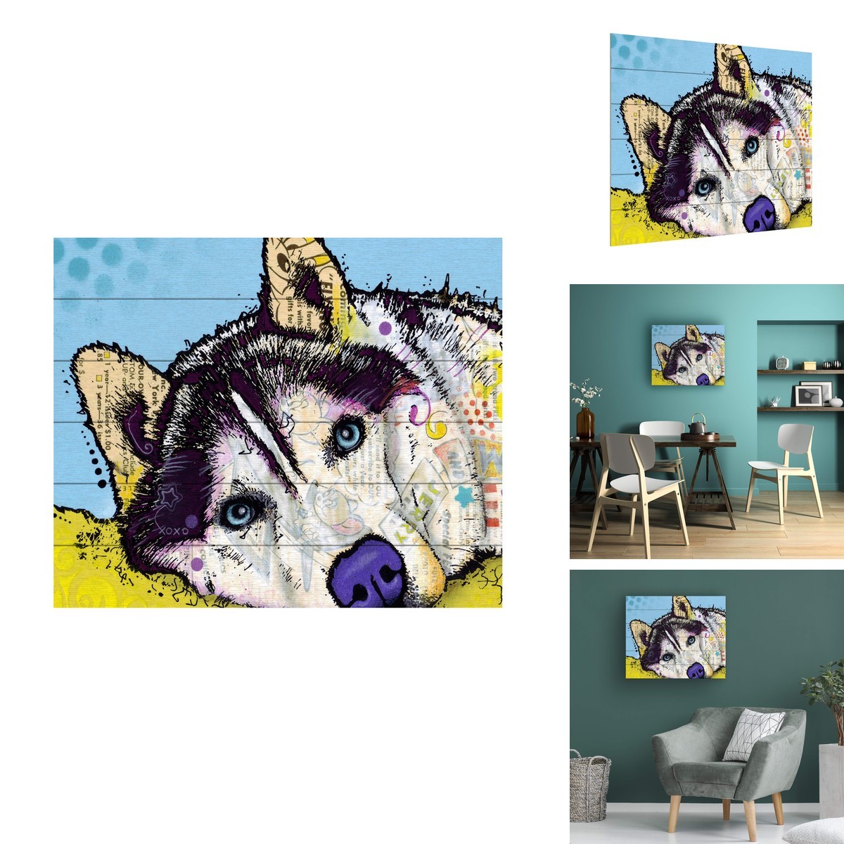 Trademark Fine Art Siberian Husky II Wood Slat 18x22 Dean Russo