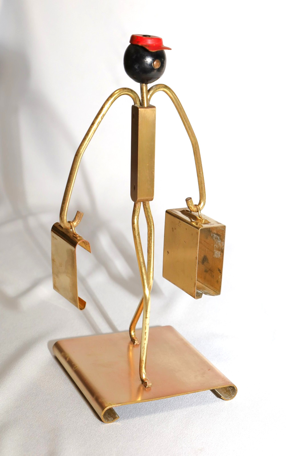 Vintage Art Deco Brass Johnny Bellhop Philip Morris. Match & Cigarette holder.