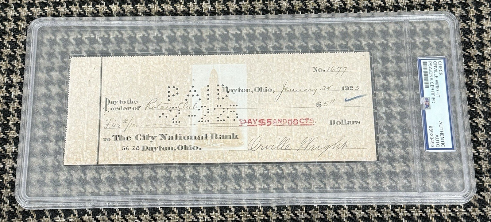 Orville Wright Signed Autograph 1924 Authentic Bank Check PSA/DNA Encapsulated