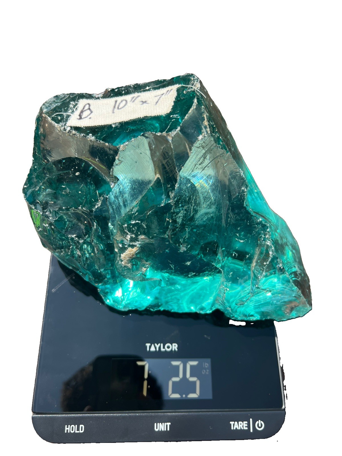 HUGE Antique Blue-Green Glass Crystal Chunk of Slag Glass - 7lb 2.5oz -10