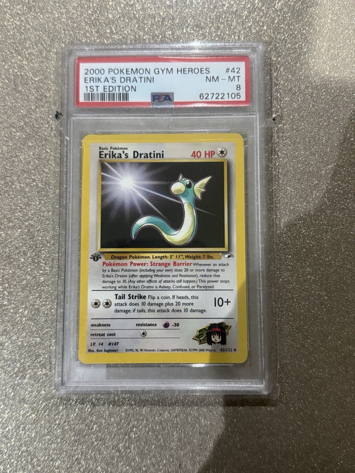 2000 vintage Pokemon card Gym Heroes Erika\'S Dratini PSA 8 #42 1st edition NM-MT