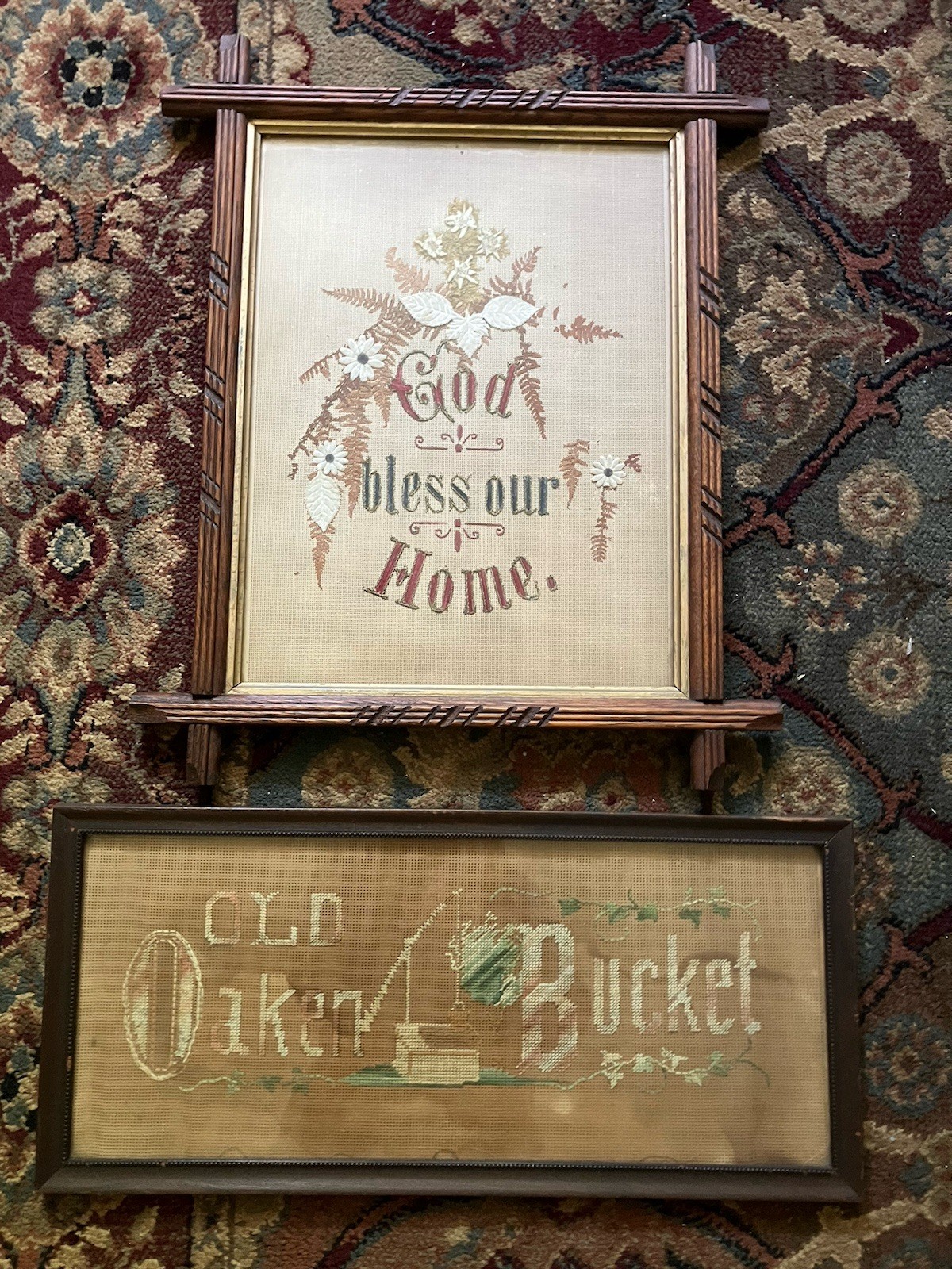 Antique Victorian Punch Paper Needlework Embroidery Lot Of 2 Folk Art Sampler
