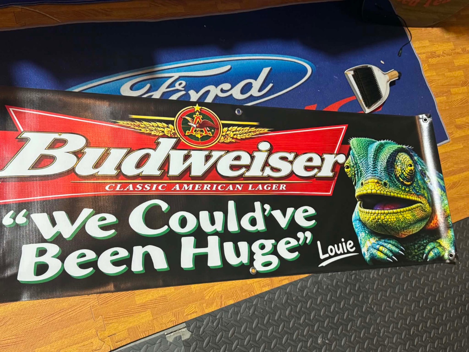 Budweiser Louie Lizard Banner 20x58, We Could’ve Been Huge Beer Sign | Man Cave 