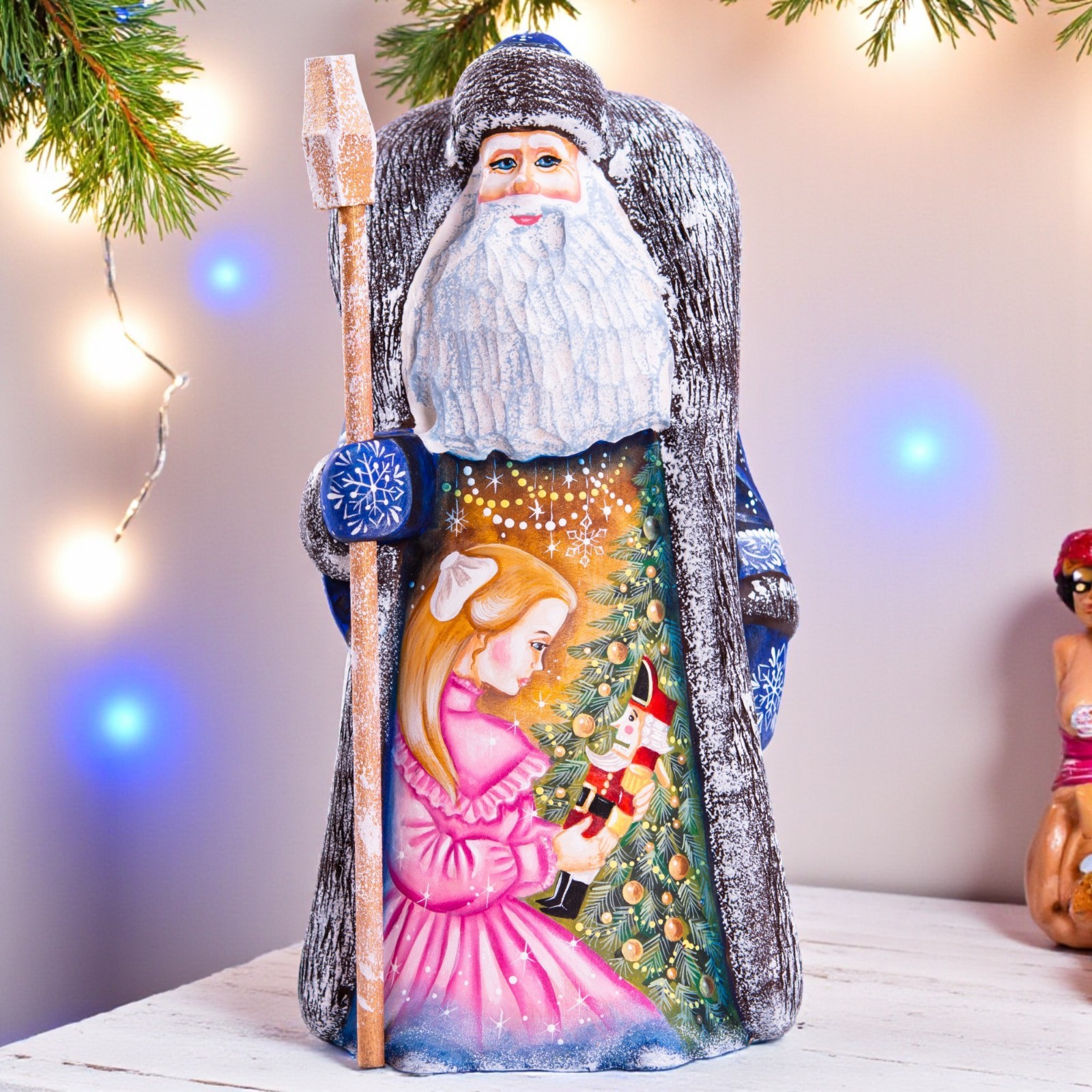 Wooden Santa with Nutcracker Scene – Hand Carved Hand Painted 9\