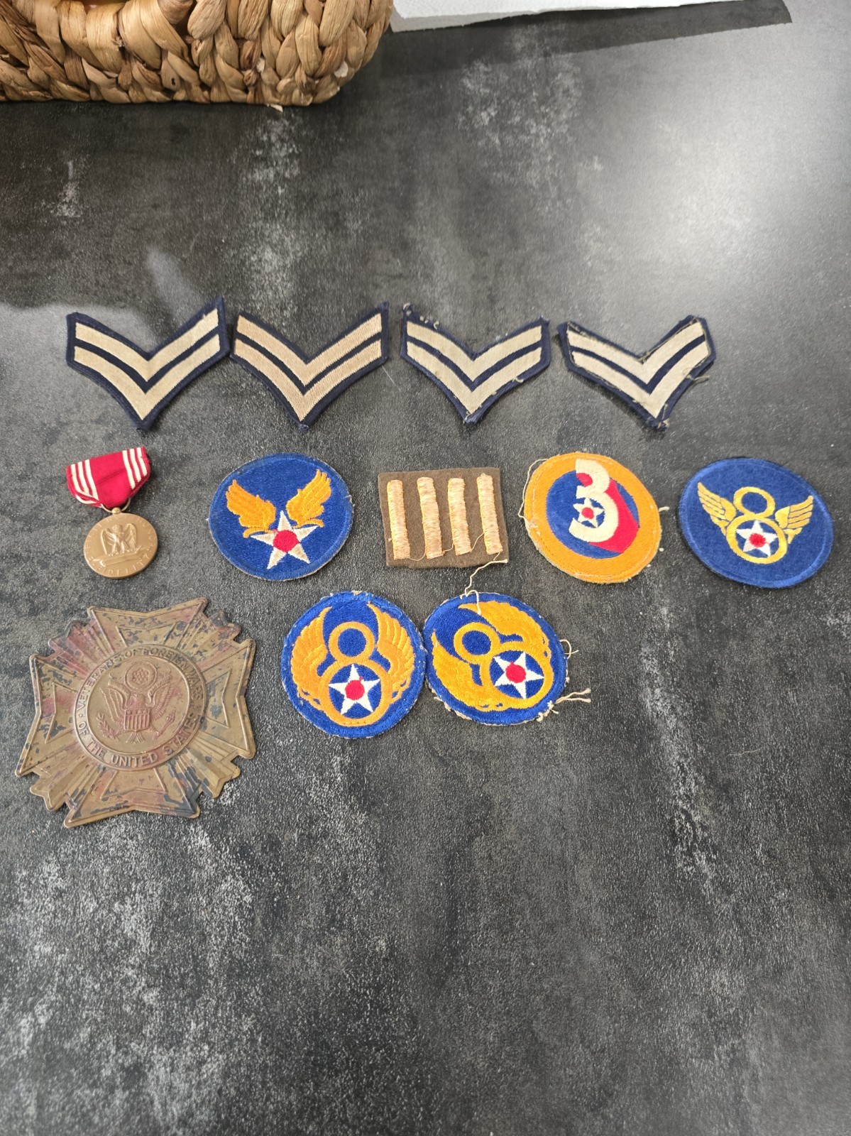 Vintage WWII USAAF Uniform Insignia Lot 8th AF Good Conduct VFW Topper