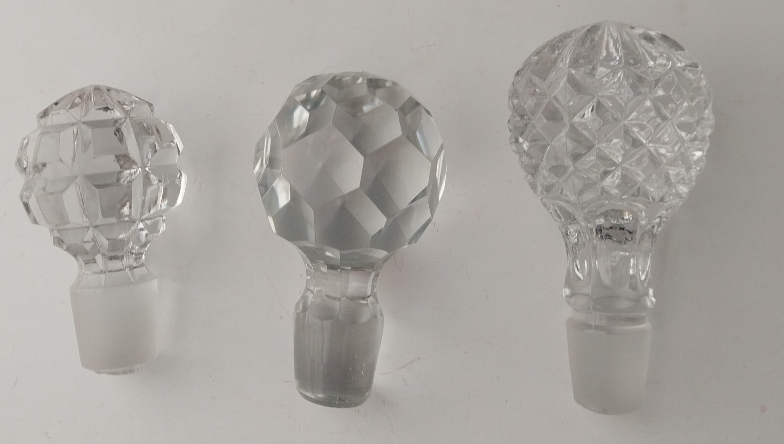 Lot of 3 Lovely Large Bottle Decanter Glass Stoppers Nice Designs