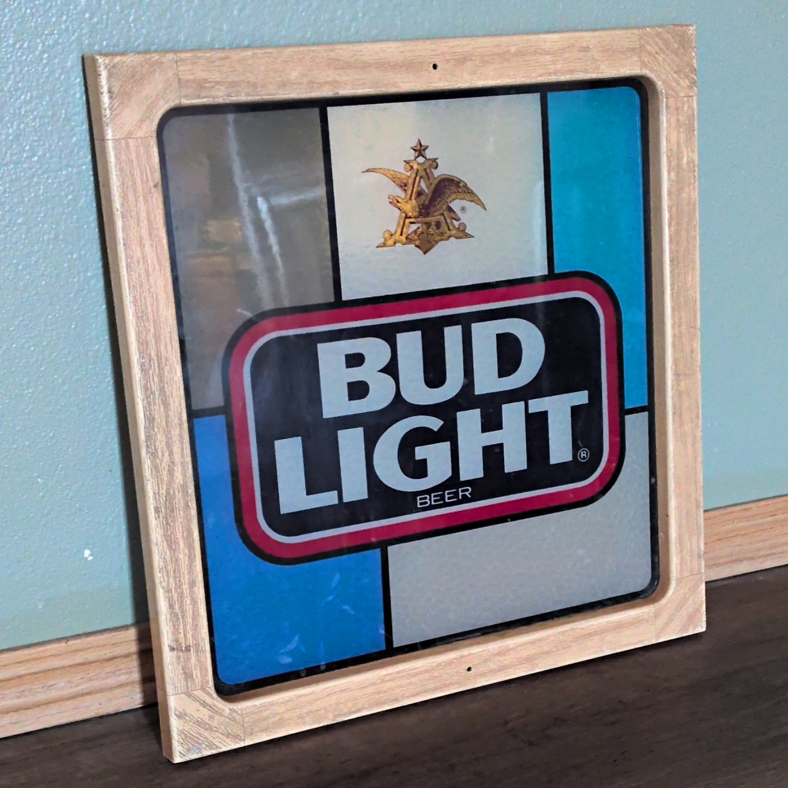 Vintage Budweiser Bud Light Framed Sign w/ Bud Light Logo, Breweriana