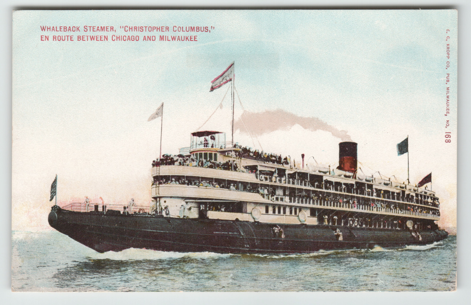 Postcard Whaleback Steamer Christopher Columbus Chicago to Milwaukee
