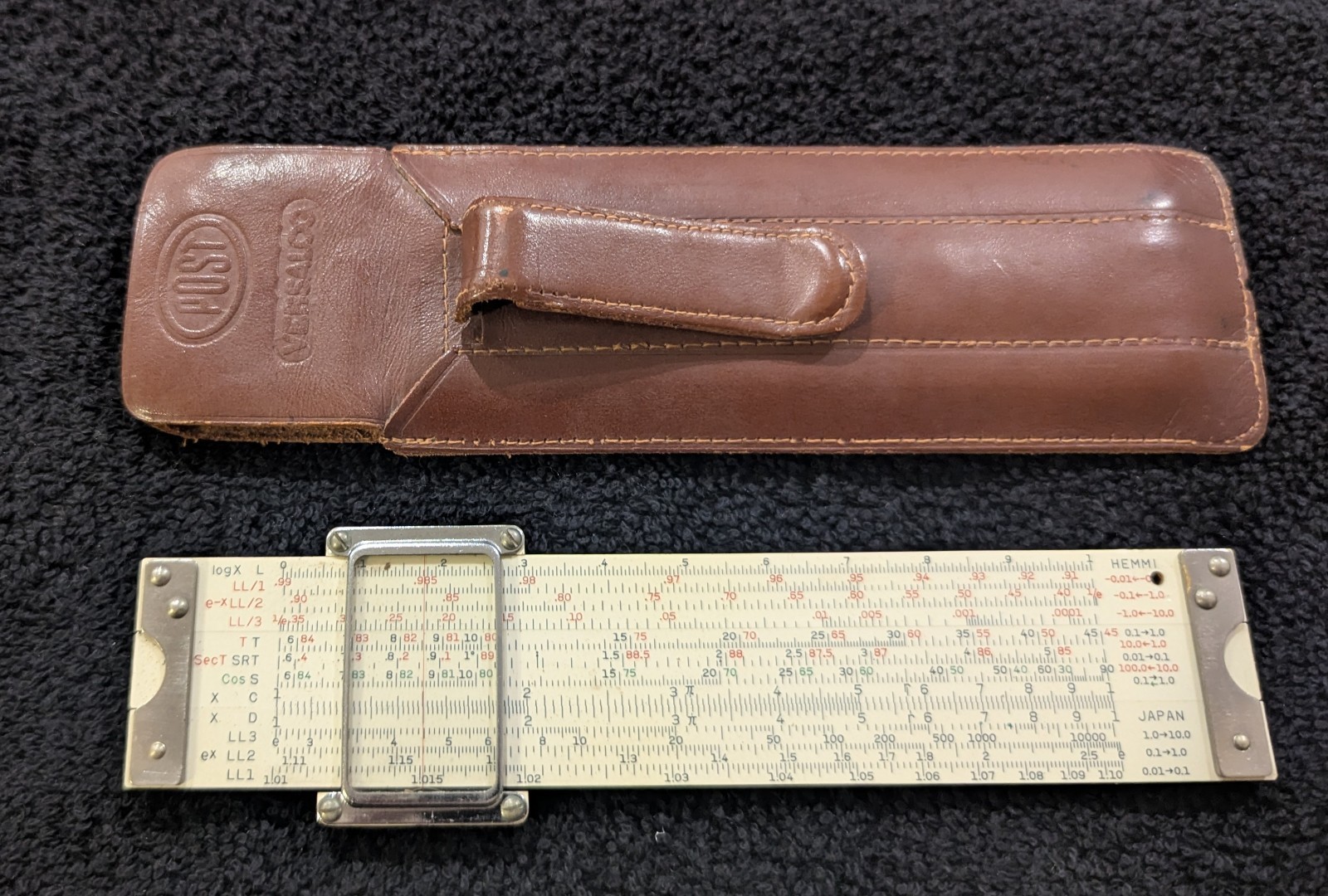 RARE  Post 1461 Versalog II Slide Rule w/Leather Case by Hemmi of Japan c.1969