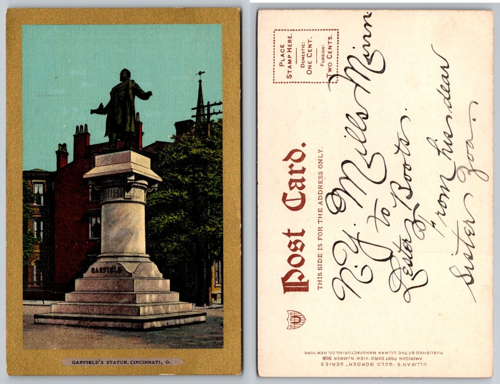 Garfield's Statue Cincinnati Ohio Postcard
