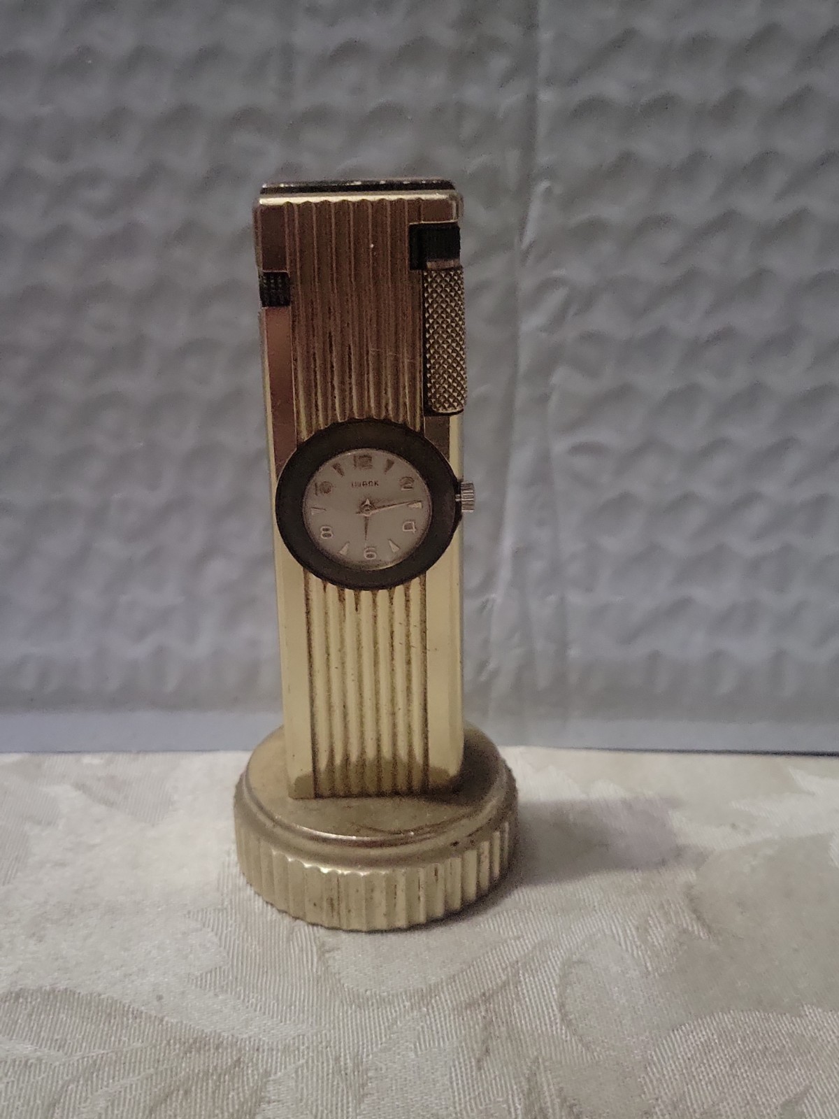 VINTAGE CYGNUS TABLE Cigarette LIGHTER W/ SWANK Wind Up Clock
