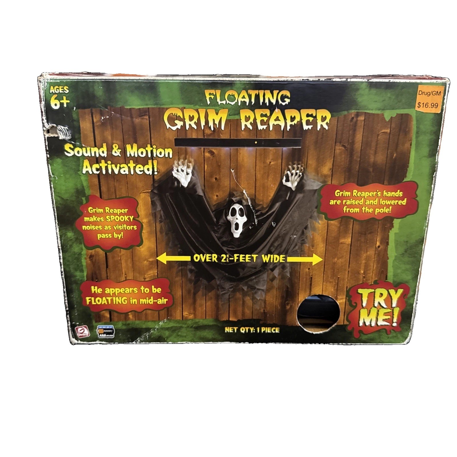 Vtg 2007 Gemmy Animated Floating Grim Reaper Ghost Scream Face Halloween. Tested