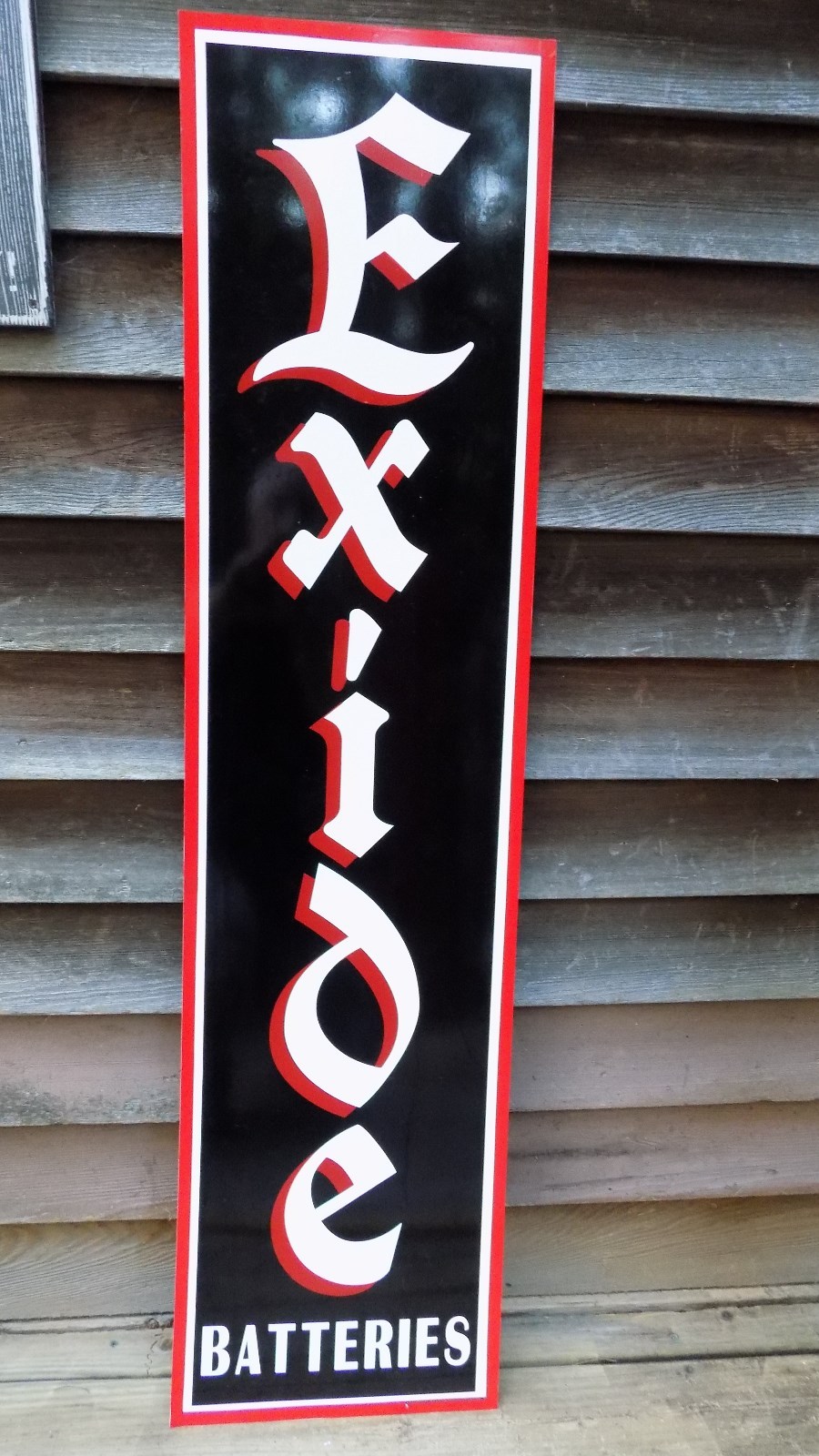 C.1930\'S EXIDE BATTERIES 1\'X46\'\' 3 COLOR METAL DEALER/SERVICE SIGN-GARAGE ART
