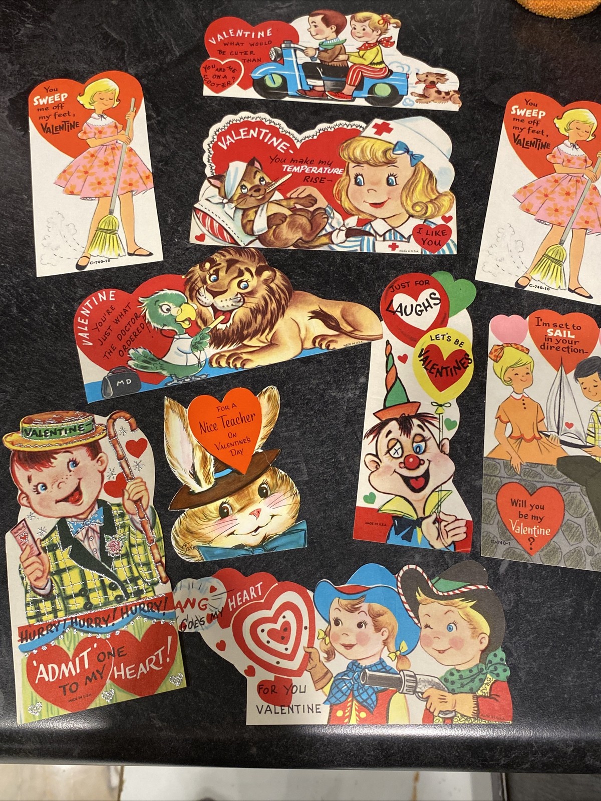 Lot Of 10 Kitschy Adorable Vintage 1950s Valentines Cards~ Unused See Pics