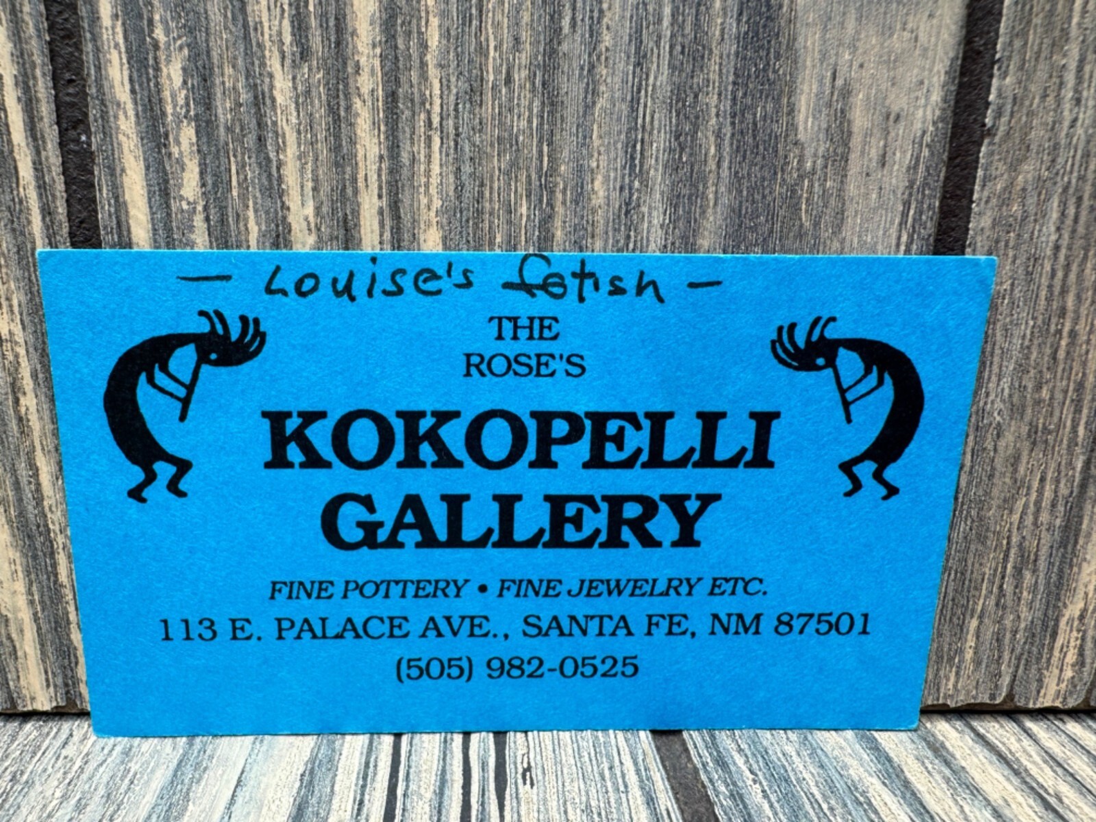 Vintage Kokopelli Gallery The Roses Business Card Pottery Jewelry Santa Fe NM