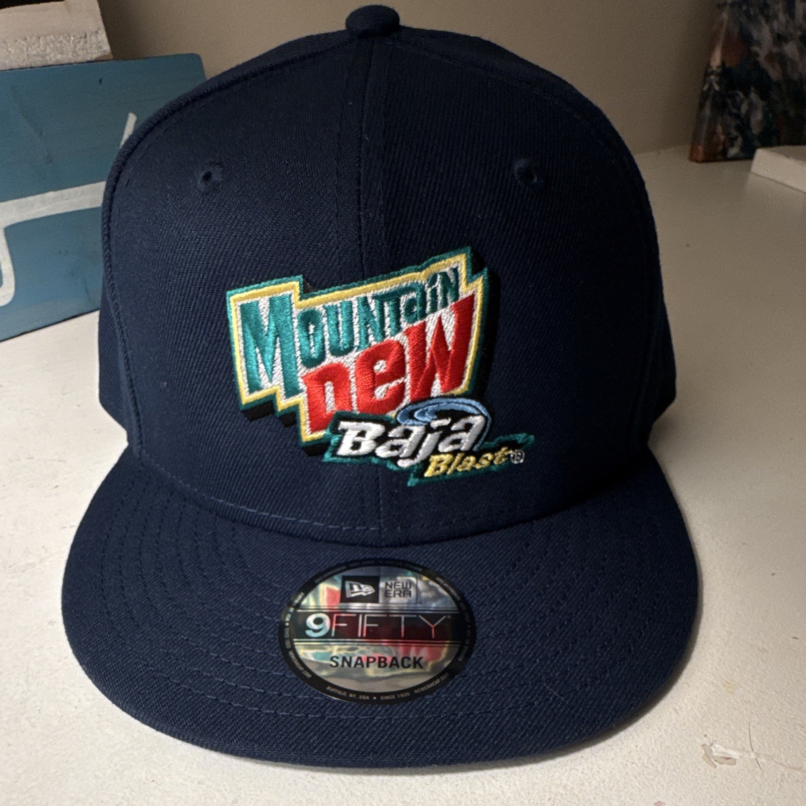 New Era 9FIFTY Mountain Dew Baja Blast Snapback Hat Navy Blue Deadstock