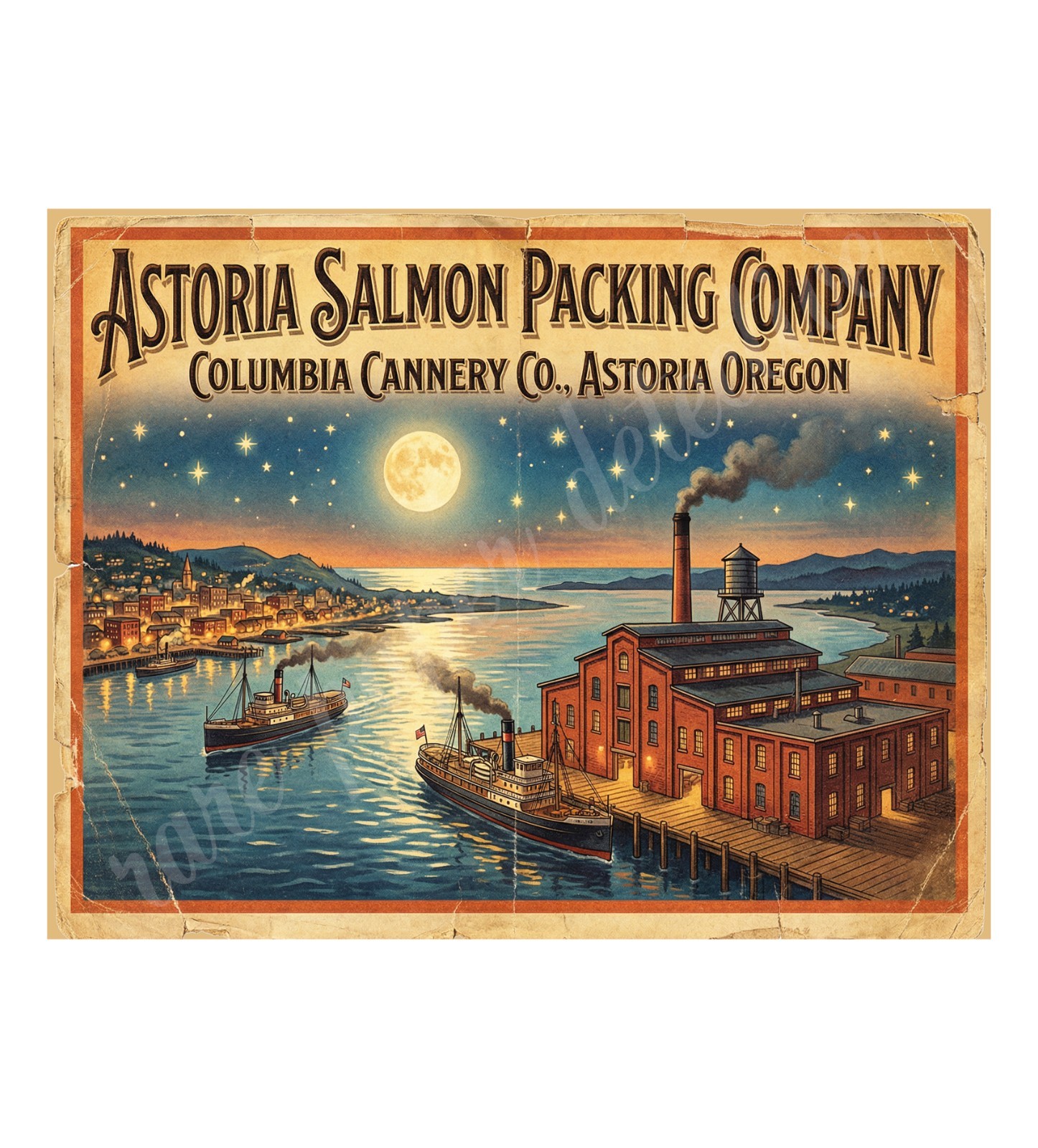 Astoria Salmon Packing Company 1950s Style Label, Retro Advertising 10.5