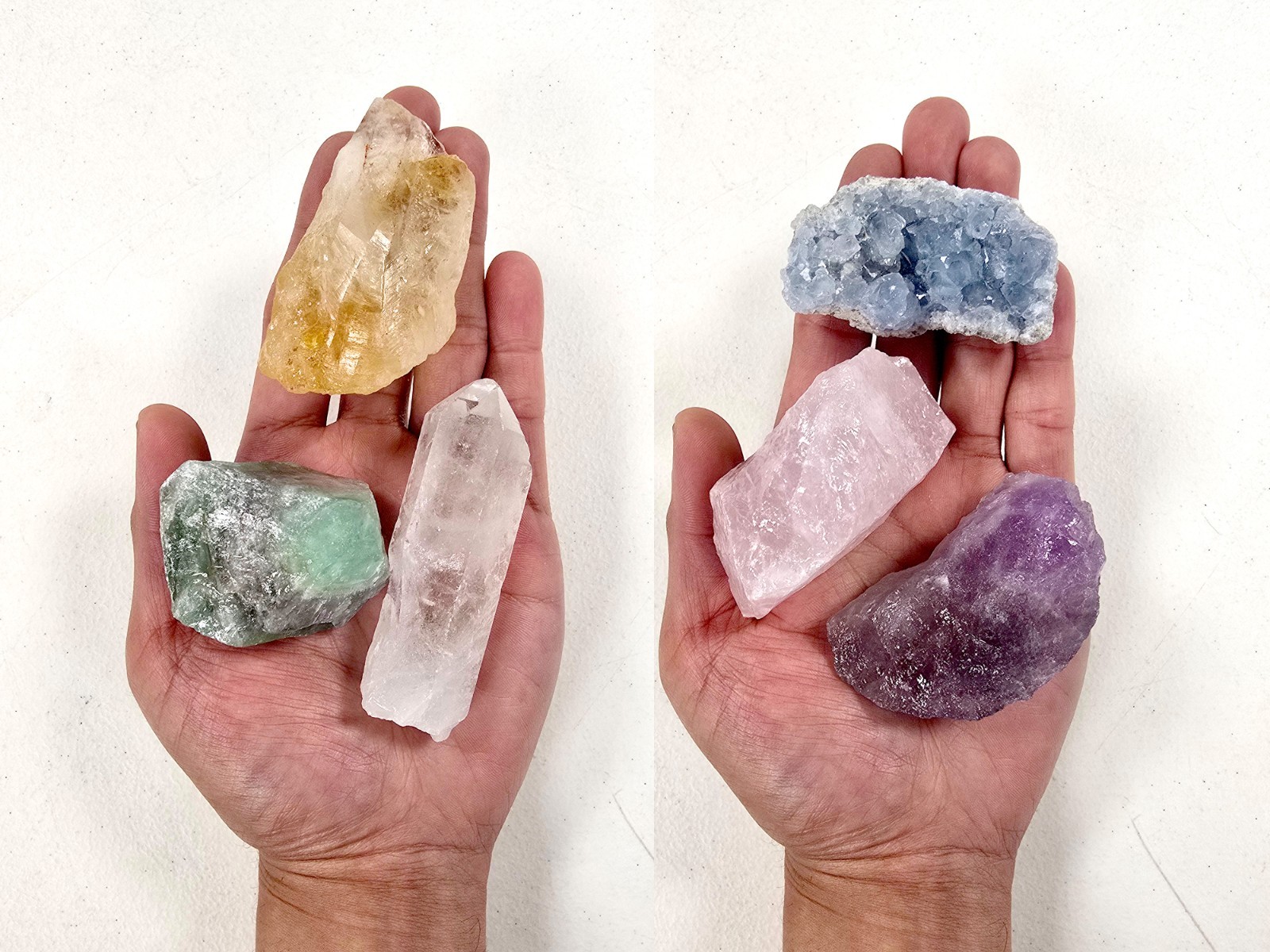 6 Piece Crystal Set Jumbo Gemstones Healing Gift Box Amethyst Celestite Citrine
