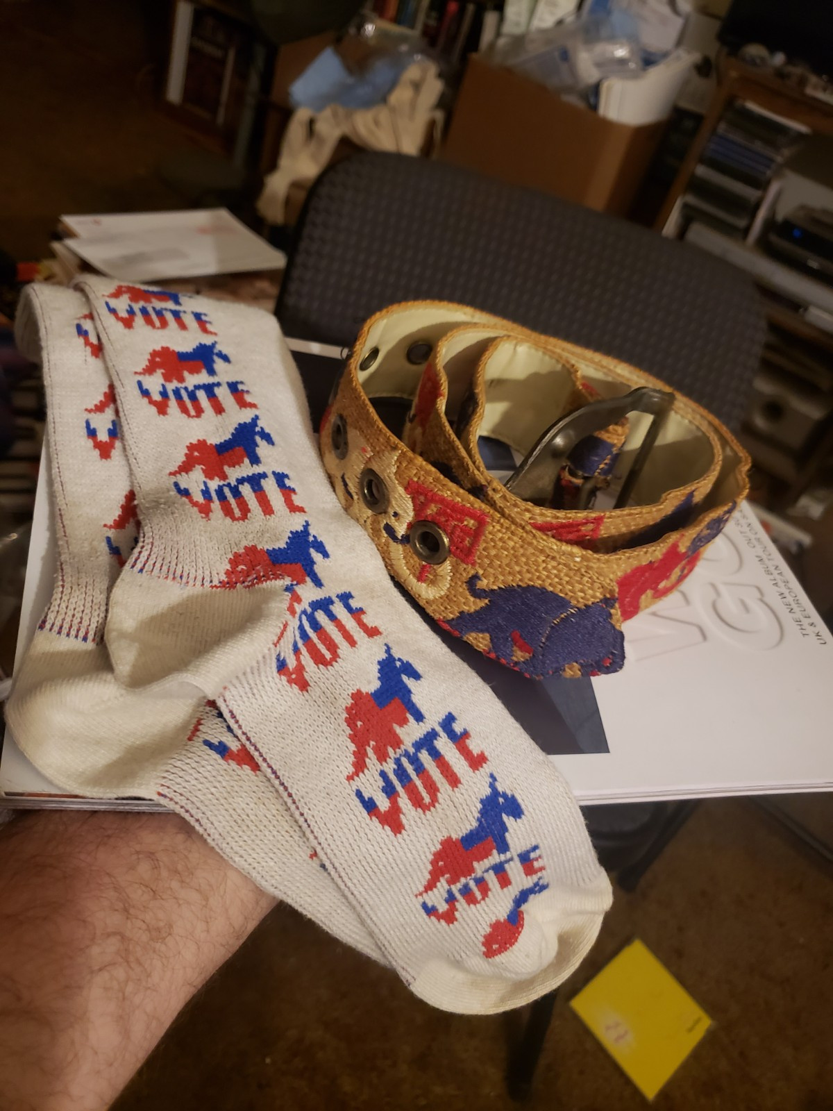 2 Vintage 1972(?) Political Items A Pair Of Socks And A Belt