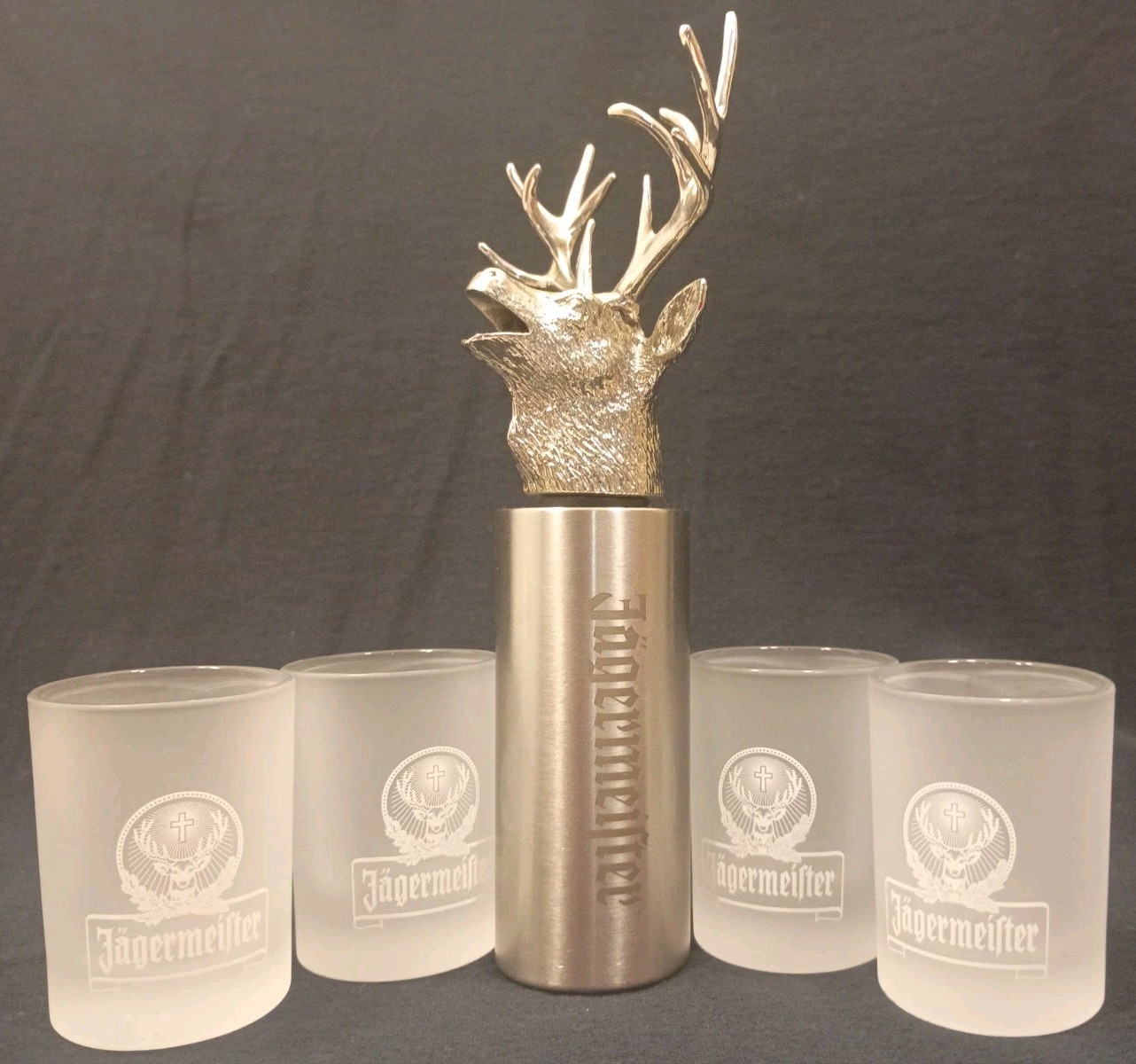 Jagermeister Logo Stag Head Speed Pourer Spout Stainless Steel / Frosted Glasse
