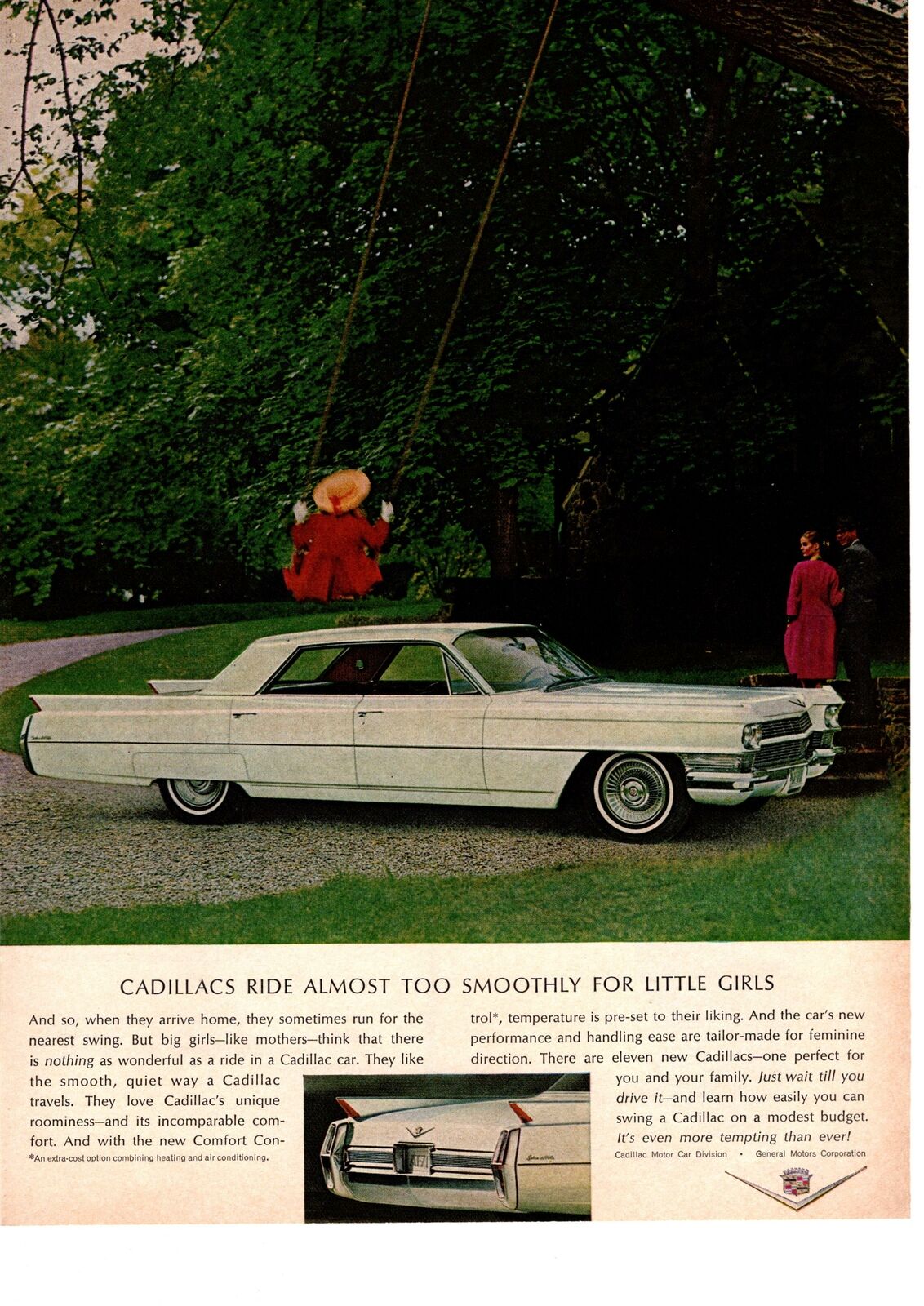 1964 Cadillac Sedan De Ville 4-Door Hardtop 429 7.0L V-8 Girl On Swing Print Ad