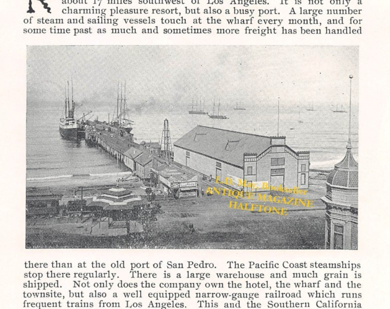 rare 1895 halftone print PORT of REDONDO CA Wharf & Warehouse California