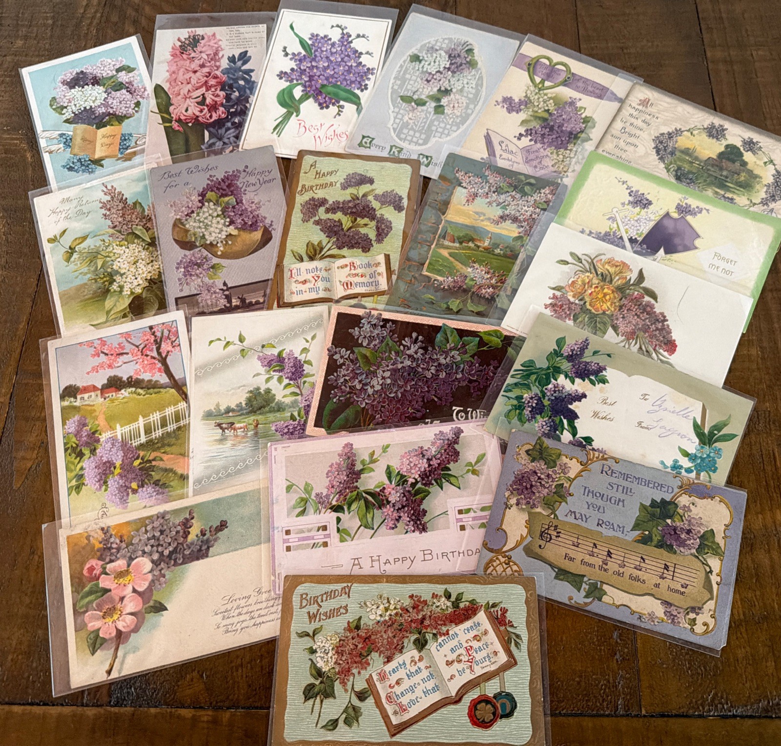 Pretty ~Lot of  20 Lilac~Purple Lilacs Flowers~ Vintage Greetings Postcards~s255