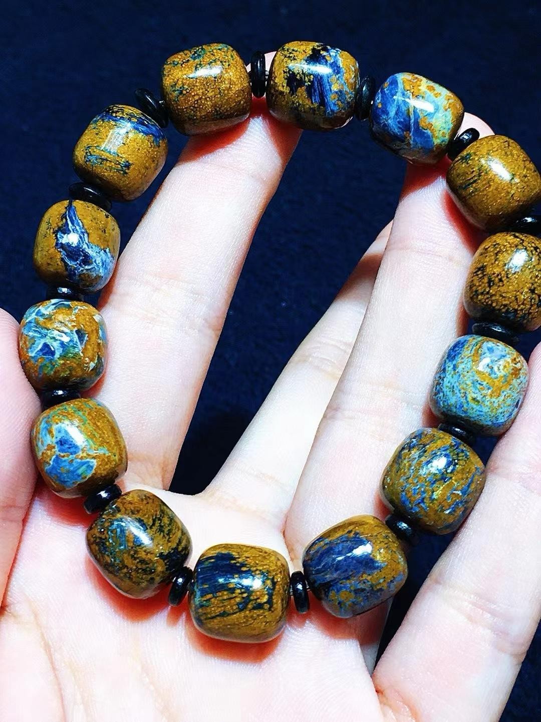 Natural  High Grade Rare Pietersite Barrel Bead Bracelet