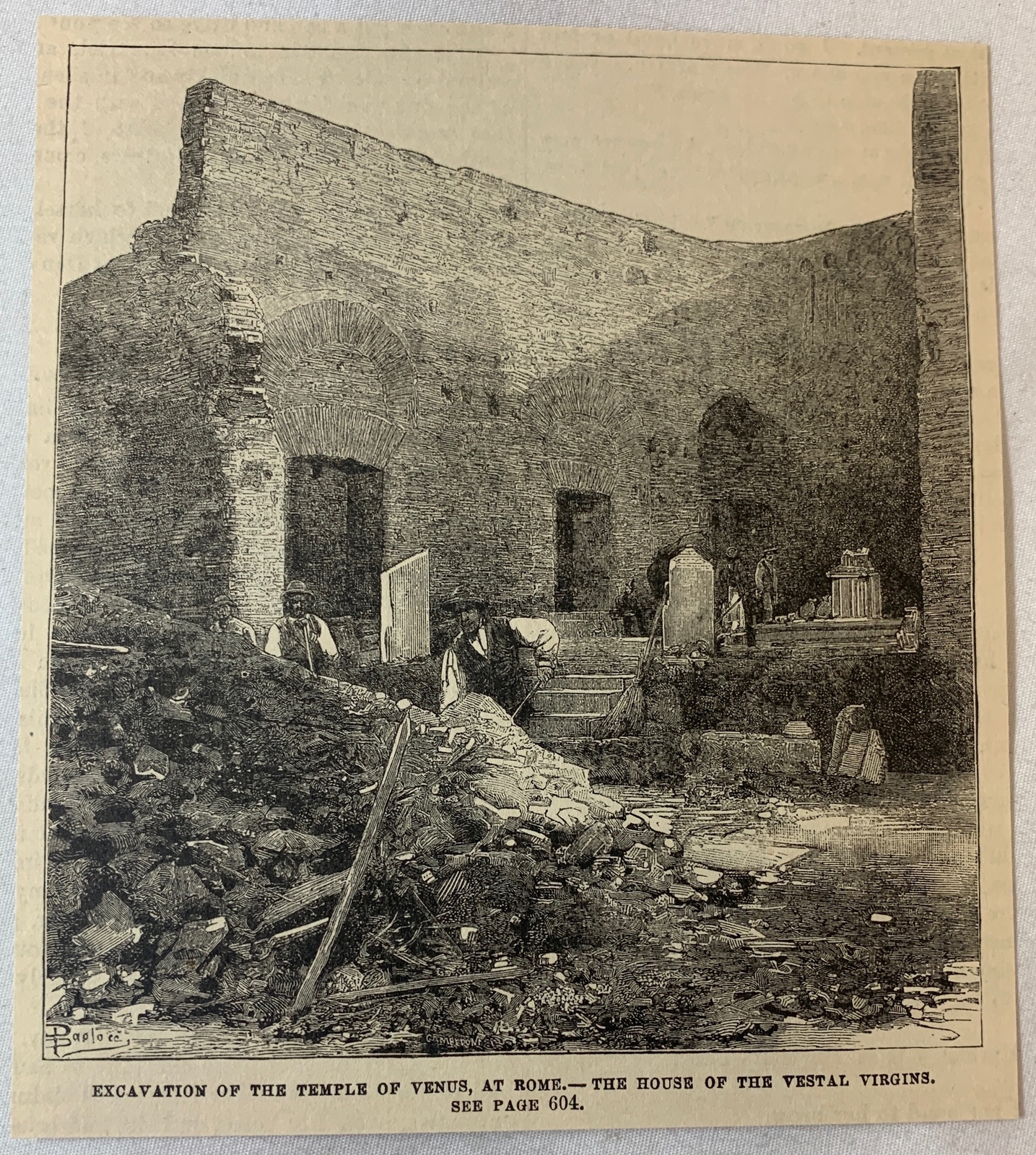 1884 magazine engraving ~ EXCAVATION TEMPLE OF VENUS, ROME House Vestal Virgins