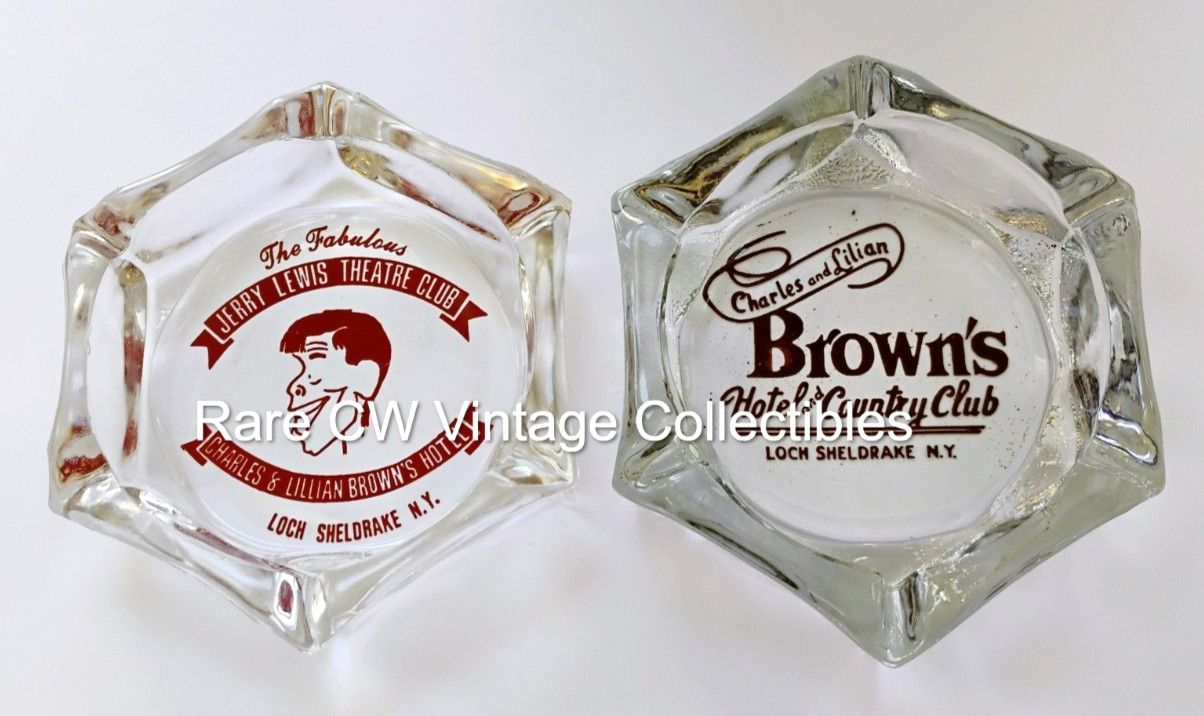 Rare ca. 1960\'s Jerry Lewis Theatre & Browns Hotel Ashtrays Loch Sheldrake NY