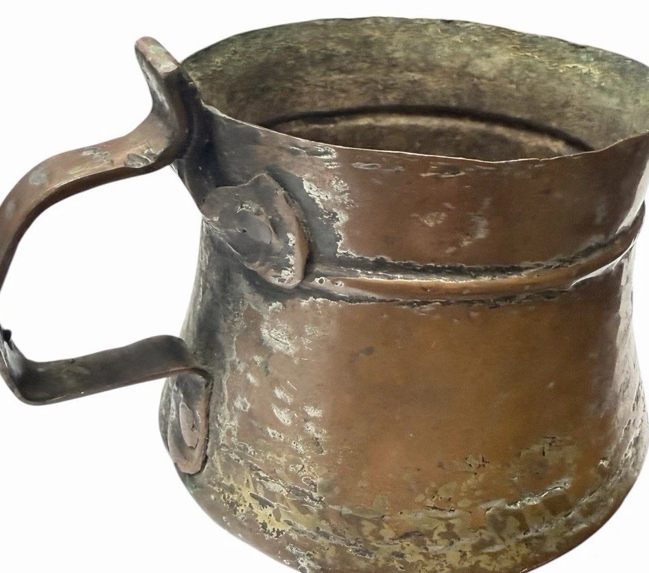 Antique Hand Hammered Copper Vessel Primitive Riveted Folk Art Mug Cup 4\