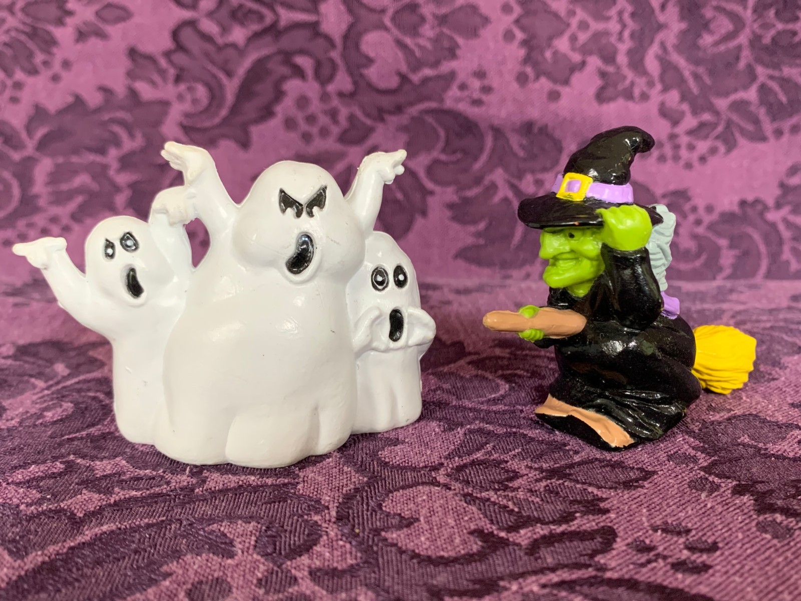 Vintage Hallmark Heartline Merry Miniature  Halloween Ghost & Witch Figures