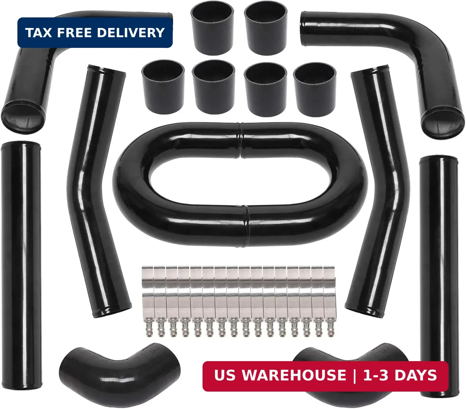 8Pcs Universal Aluminum Intercooler Piping U-Pipe Black Kit with T-Bolt Clamps a