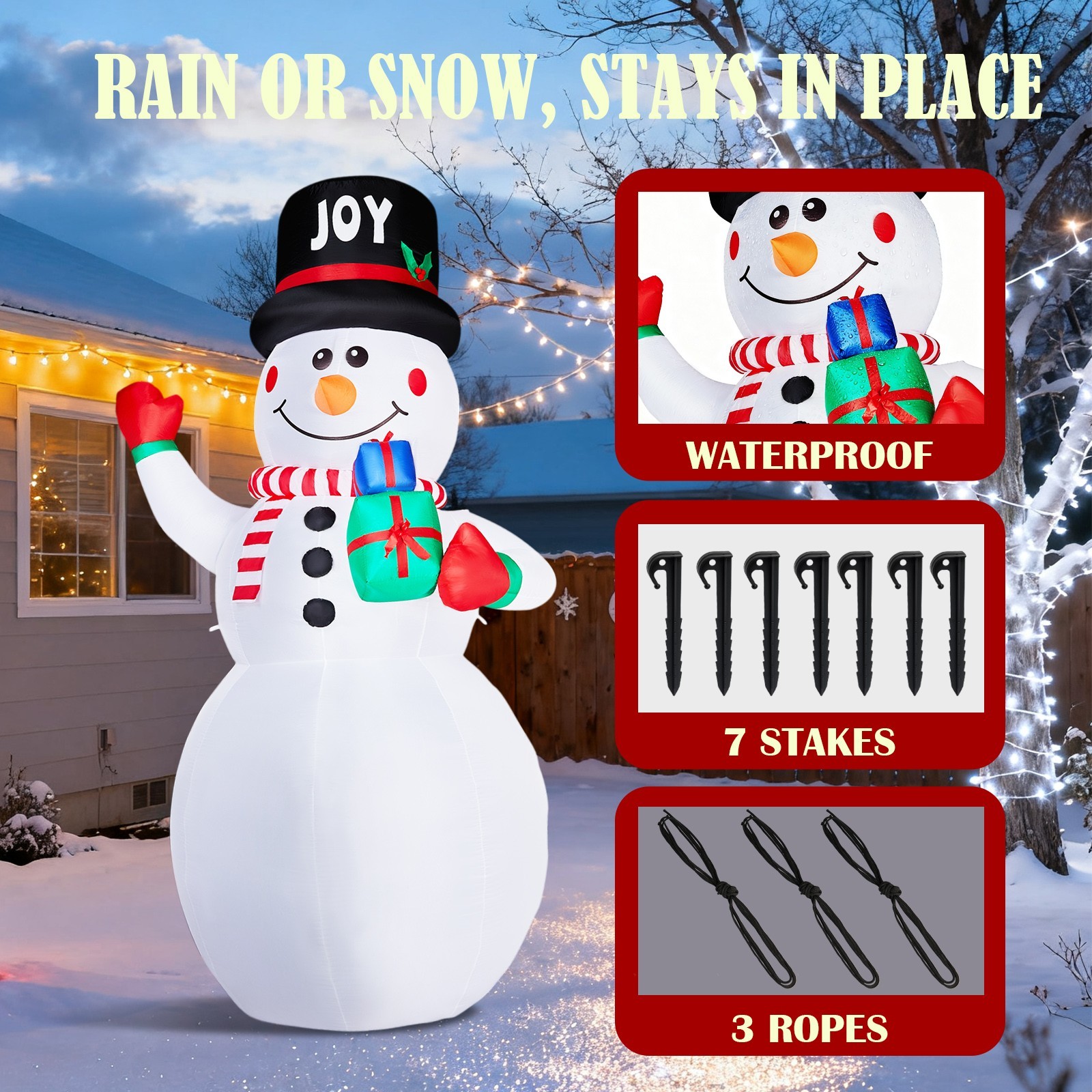 12FT Inflatable Giant Snowman Holding Gift Boxes, Funny Blow Up Yard Decorations