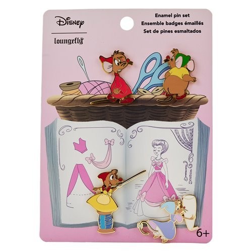 Loungefly - Making a Lovely Dress For Cinderelly 4 Pin Set - Disney Pin Gus Jaq