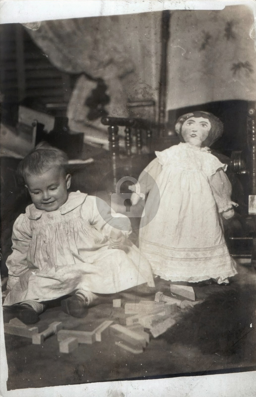 c1910's Baby Playing w Blocks Doll RPPC Photo Postcard COPY