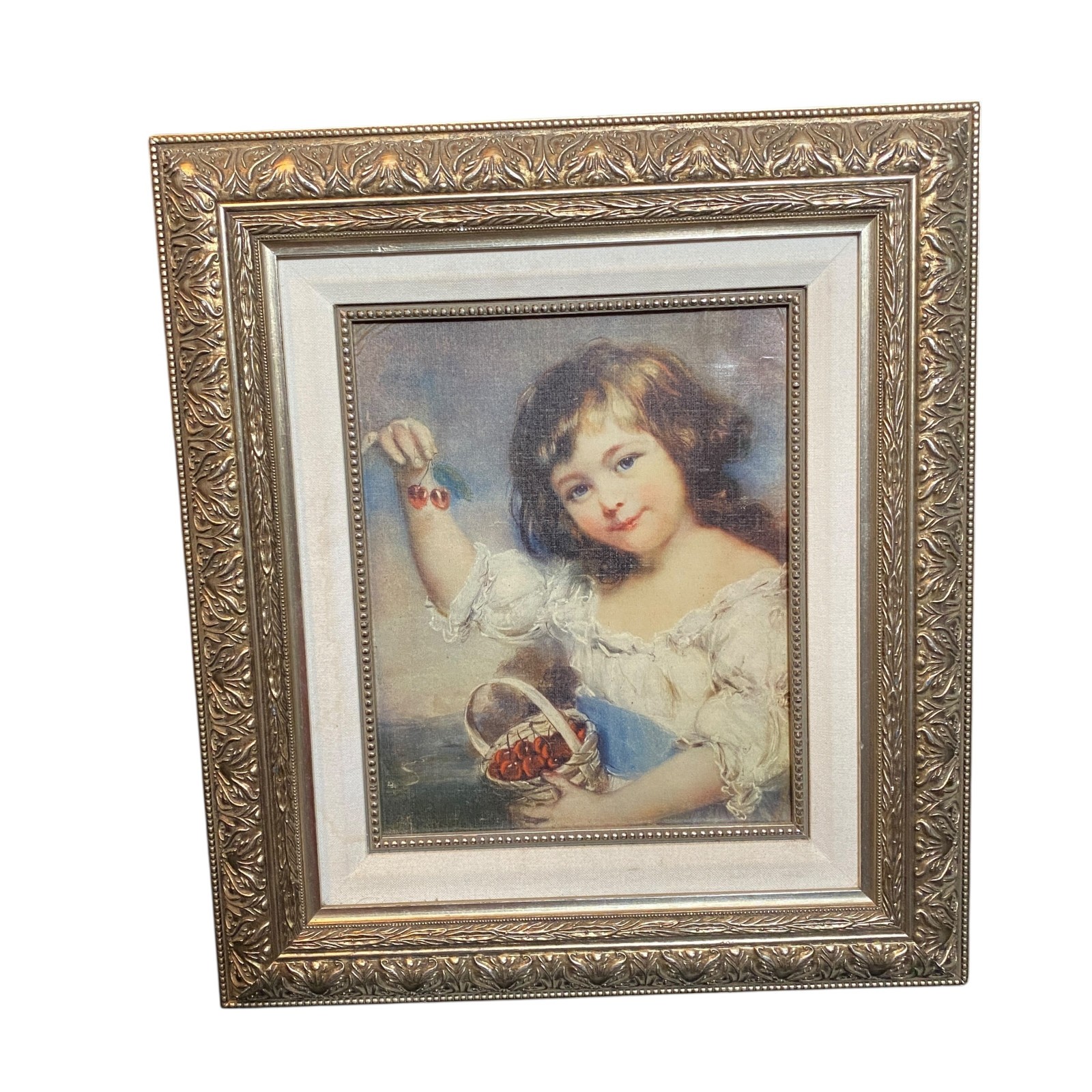 Antique Child With Cherries Portrait 17